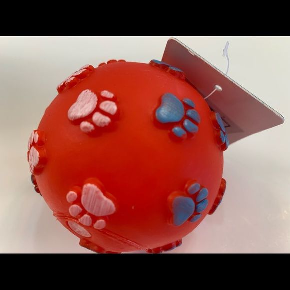 Pet- Squeaky Toy- Ball W/ Paw Prints - Various Colors - Picture 11 of 11